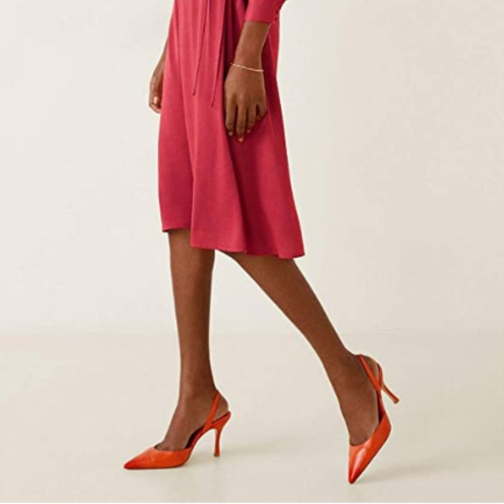 FOWT Mid Heel Slingback Pumps Pointed Toe D’Orsay